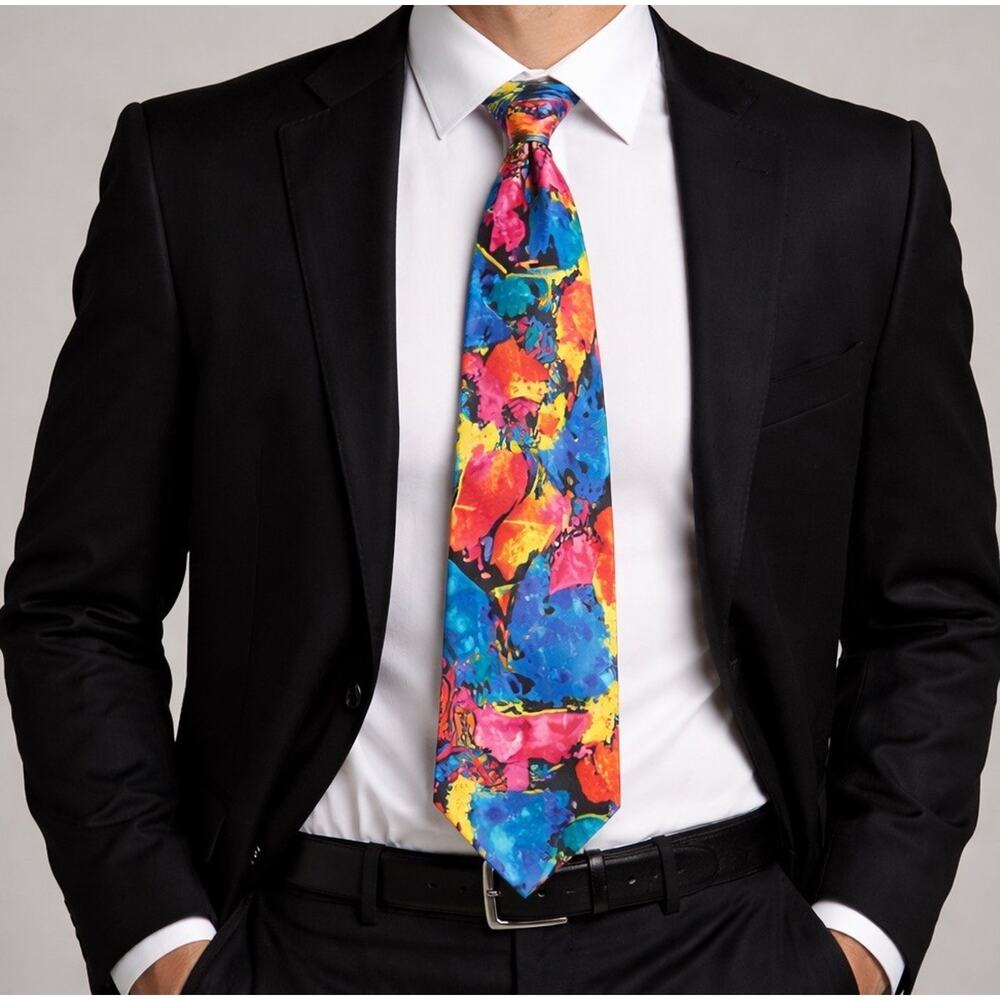 Vintage Buscati Abstract Silk Tie Colorful Bold Art 90s Statement Necktie